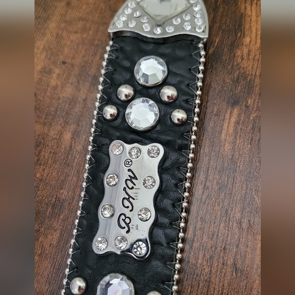 Y2K BHW Mirrored Rhinestone Jeweled Leather Rodeo Cowgirl Belt